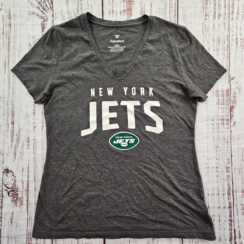New York Jets Fanatics Gray Short Sleeve Cotton Blend V-Neck T-Shirt Women's M